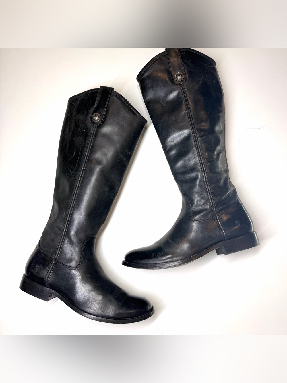 FRYE Women’s Melissa Button Tall Riding Boots Black Leather Size- 6.5
